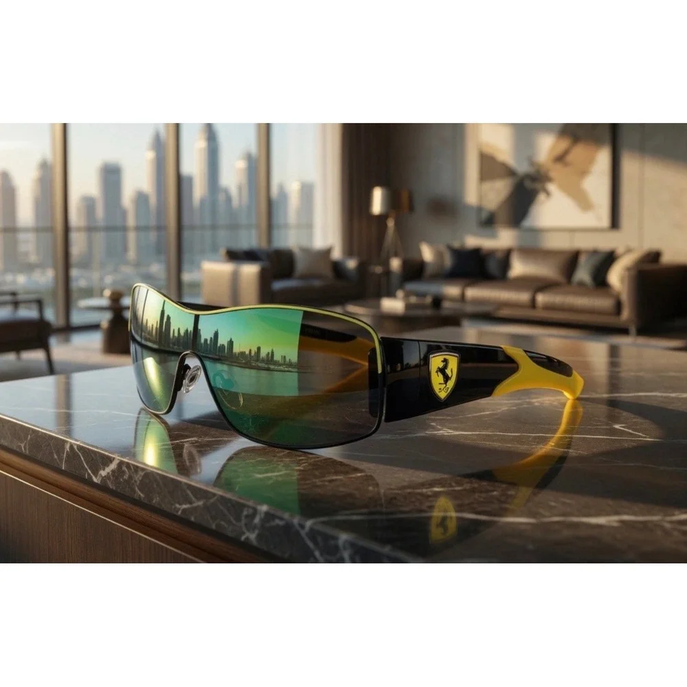 Black and Yellow Shield Sunglasses Mirrored Lens Sporty Racing Wrap Frames Gafas